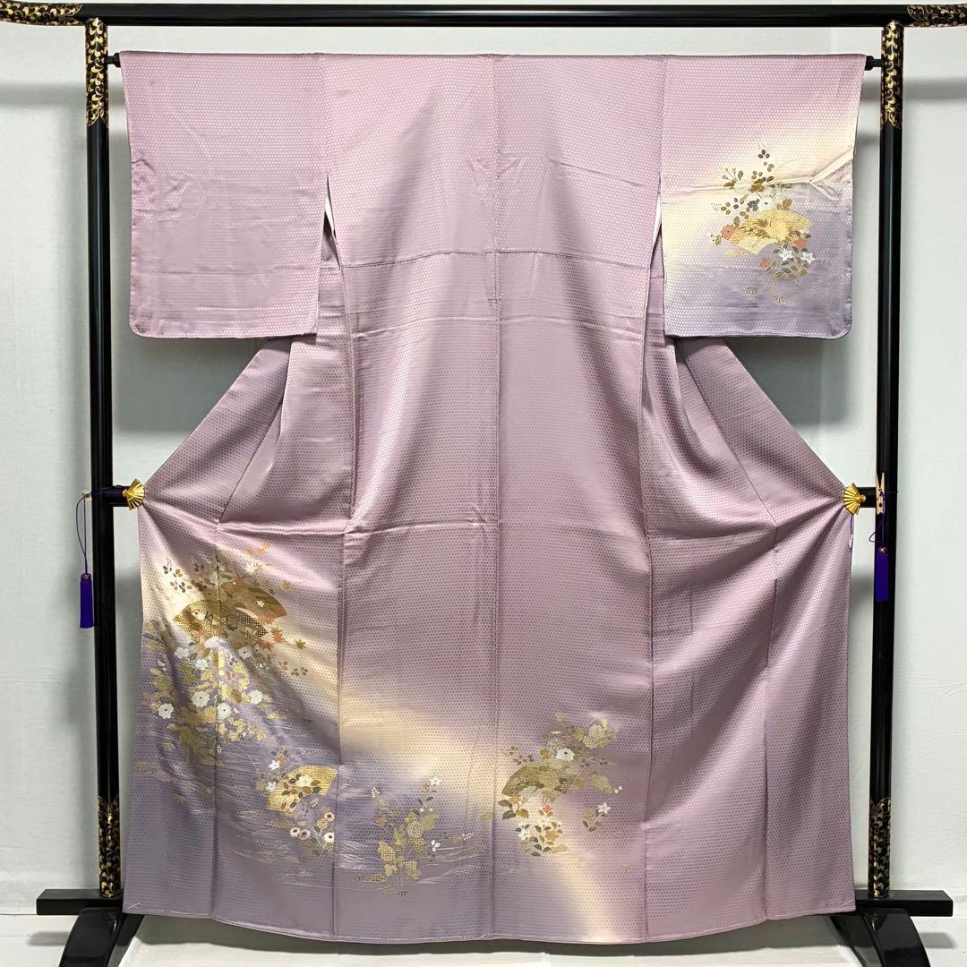D180 訪問着　金彩　花模様　正絹　着物　袷　しつけ糸付き未使用極美品