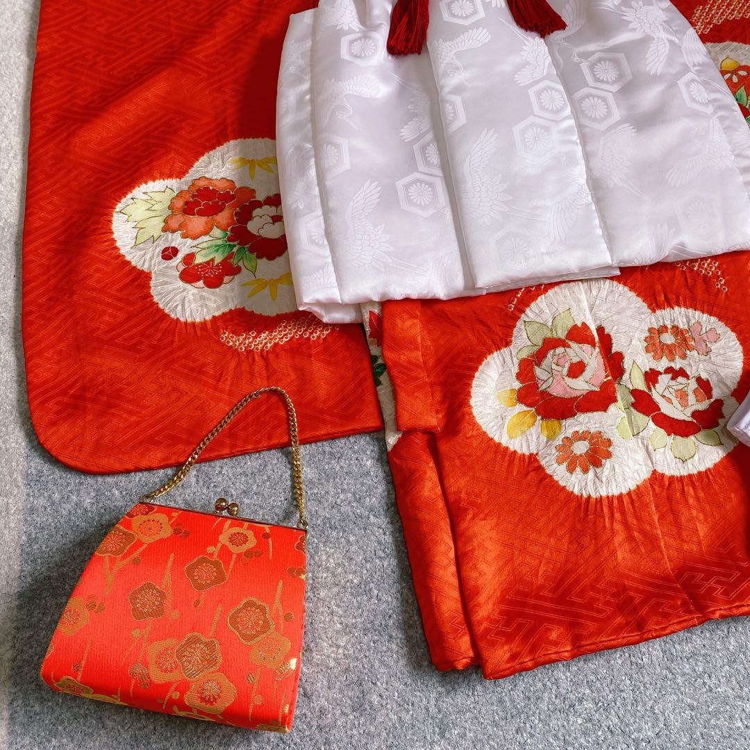 七五三 3歳 正絹 着物 被布 バッグ 草履 髪飾り セット