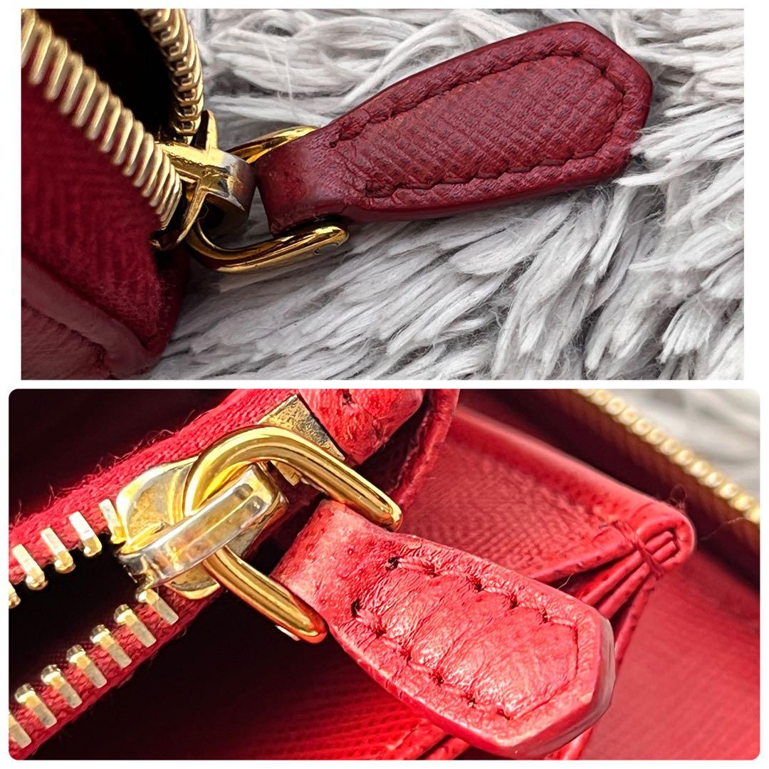 良品✨PRADA サフィアーノ　ラウンドジップ　メタルロゴ　レッド　長財布