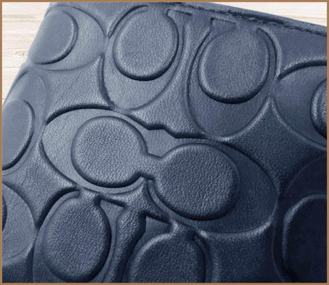 【新品】コーチCOACH二つ折り財布ウォレットシグネチャーレザー紺ネイビー