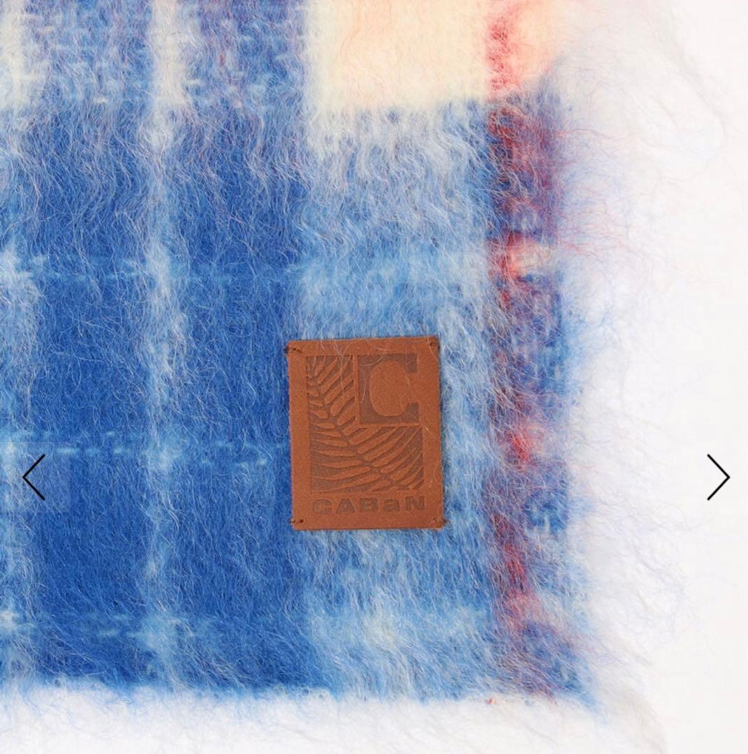 CABaN モヘヤ チェックストール　青　ブルー　美品　マフラー　大判　キャバン