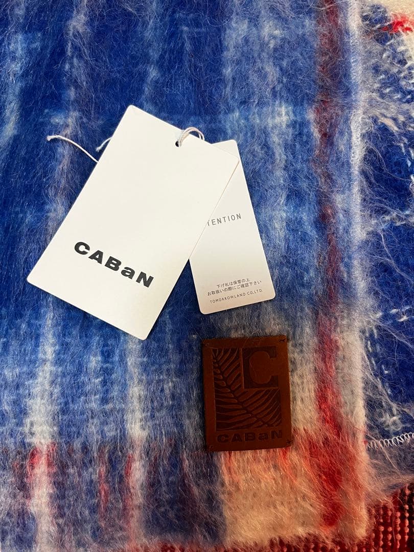 CABaN モヘヤ チェックストール　青　ブルー　美品　マフラー　大判　キャバン