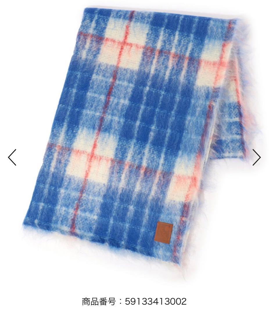 CABaN モヘヤ チェックストール　青　ブルー　美品　マフラー　大判　キャバン