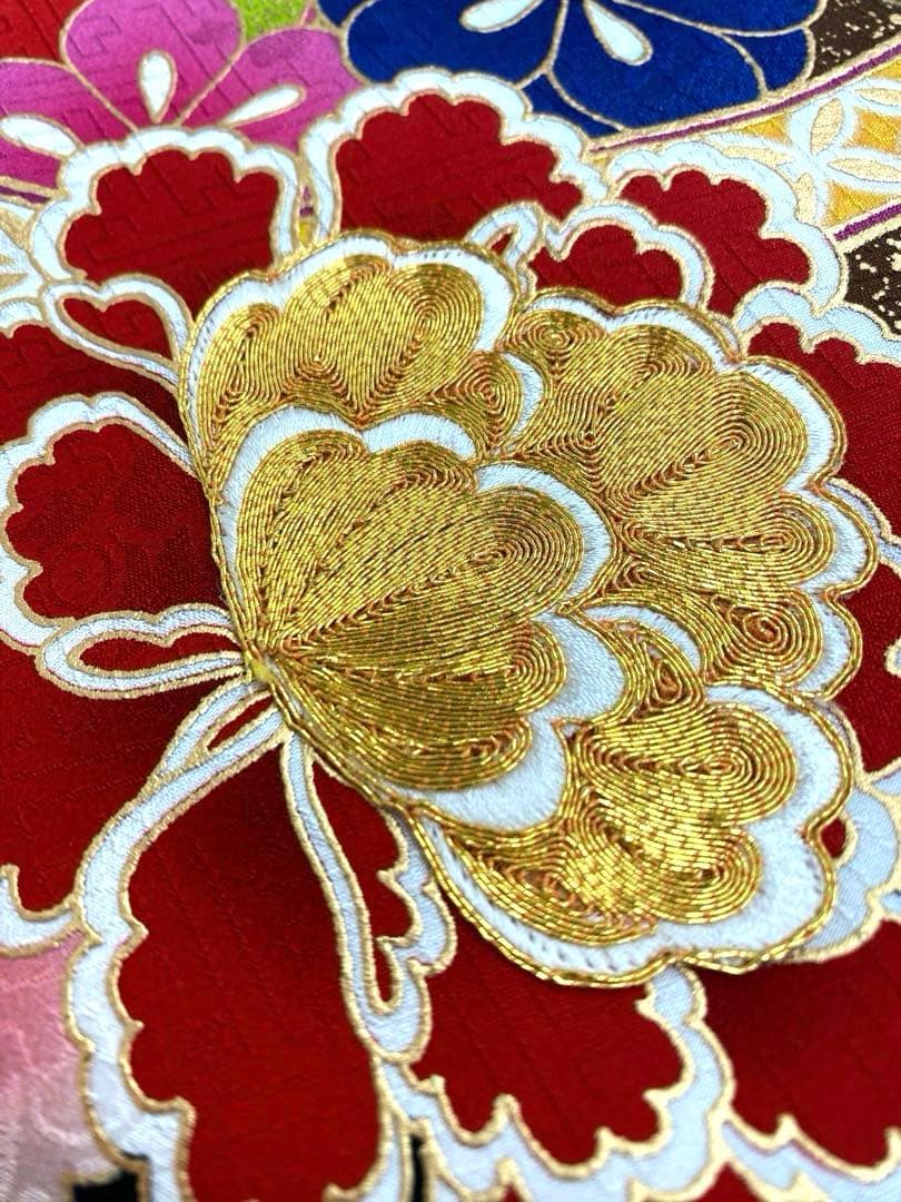振袖 仮絵羽 舞台衣装 金駒 金彩 紋意匠 正絹 未仕立て品 八掛付き