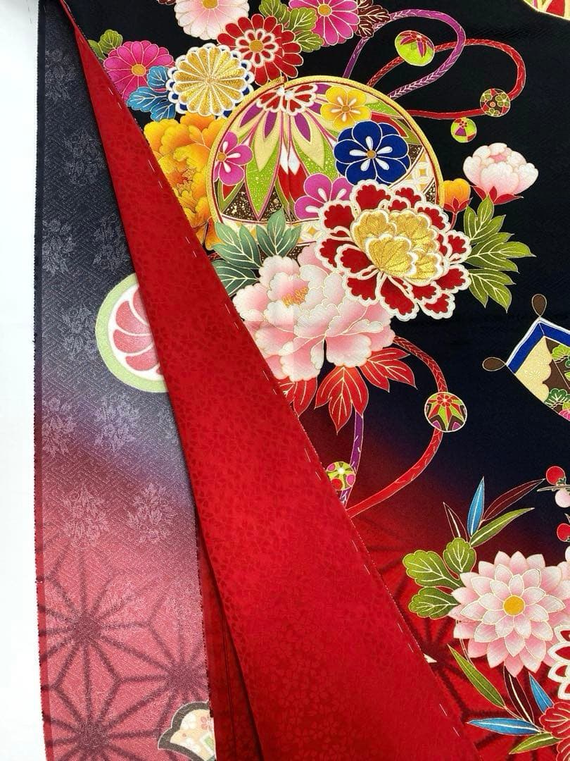 振袖 仮絵羽 舞台衣装 金駒 金彩 紋意匠 正絹 未仕立て品 八掛付き