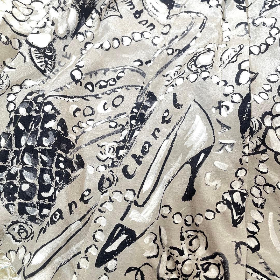 シャネル パールボタン カメリアココマーク総柄 シルク100% キュロットパンツ
