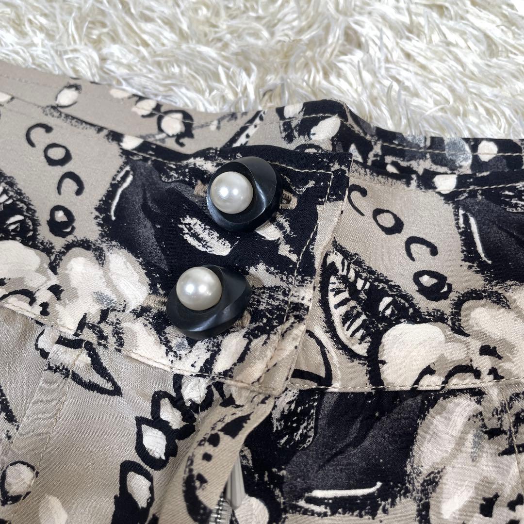 シャネル パールボタン カメリアココマーク総柄 シルク100% キュロットパンツ