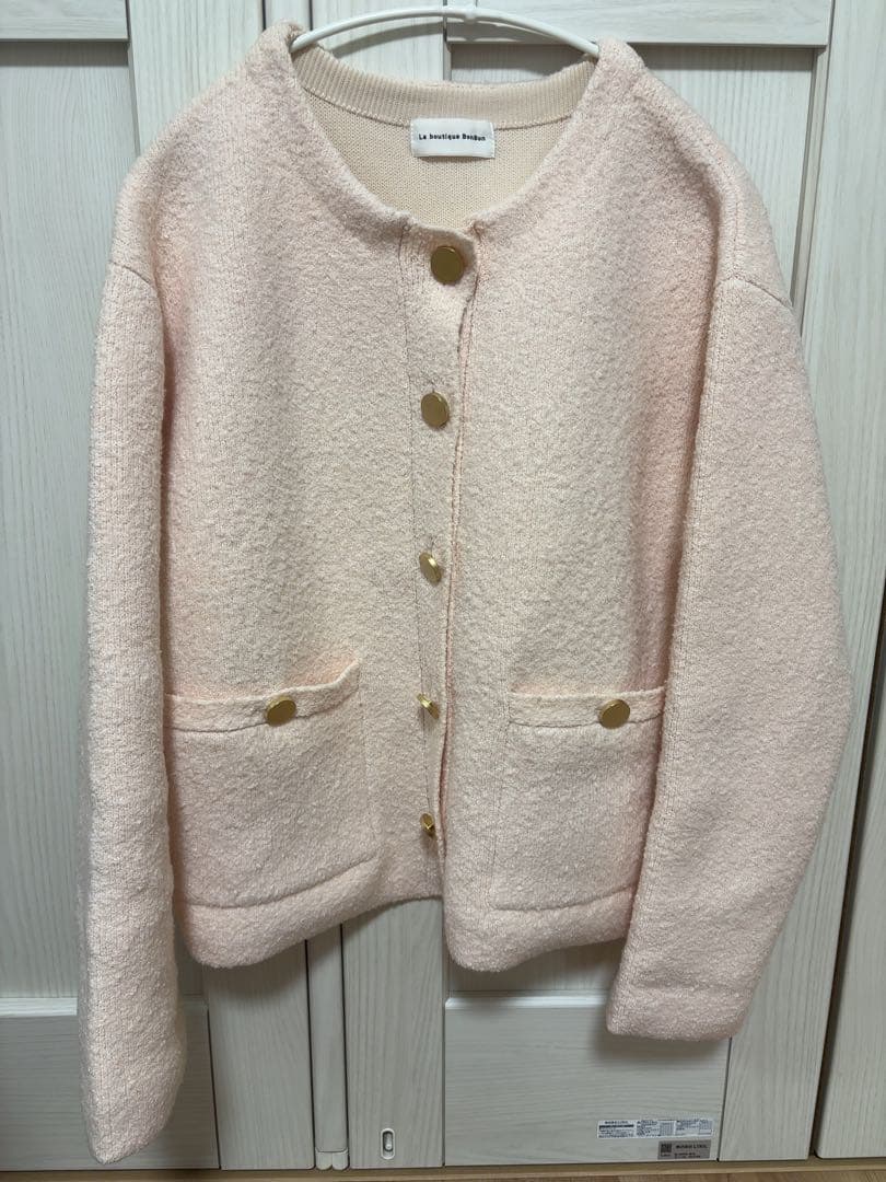 ラブティックボンボン　ブークレ締結ニットジャケットカーディガン　ピンク