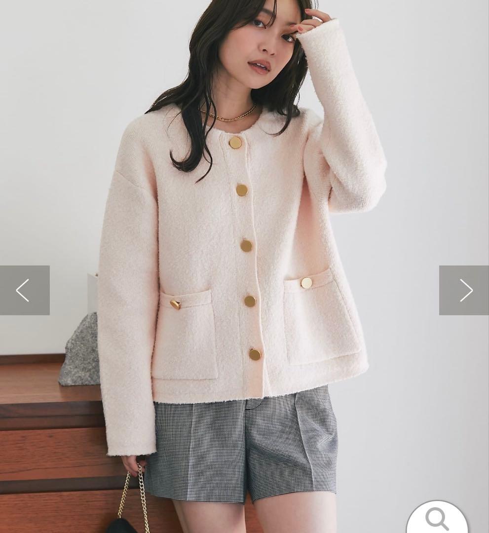 ラブティックボンボン　ブークレ締結ニットジャケットカーディガン　ピンク