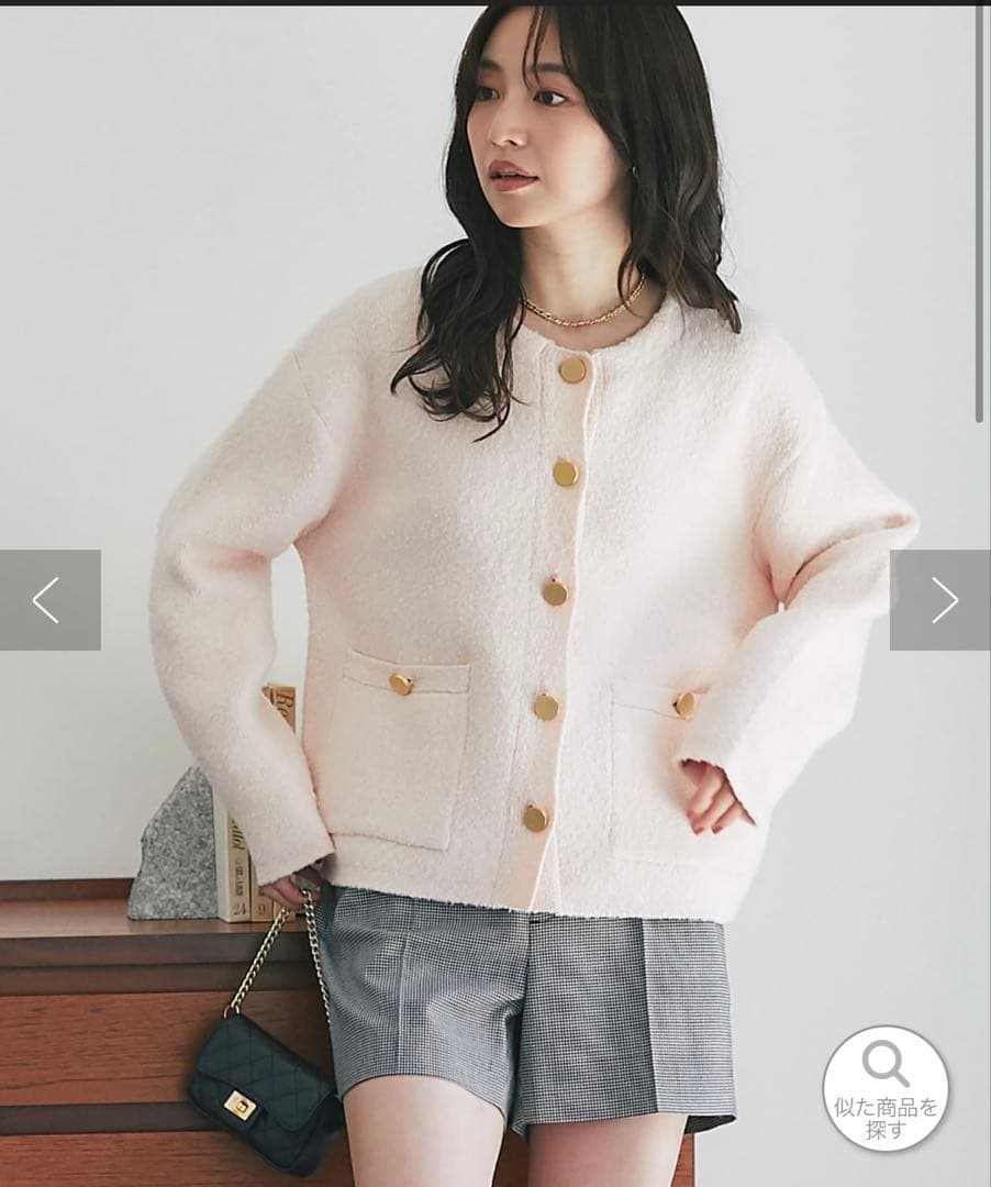 ラブティックボンボン　ブークレ締結ニットジャケットカーディガン　ピンク