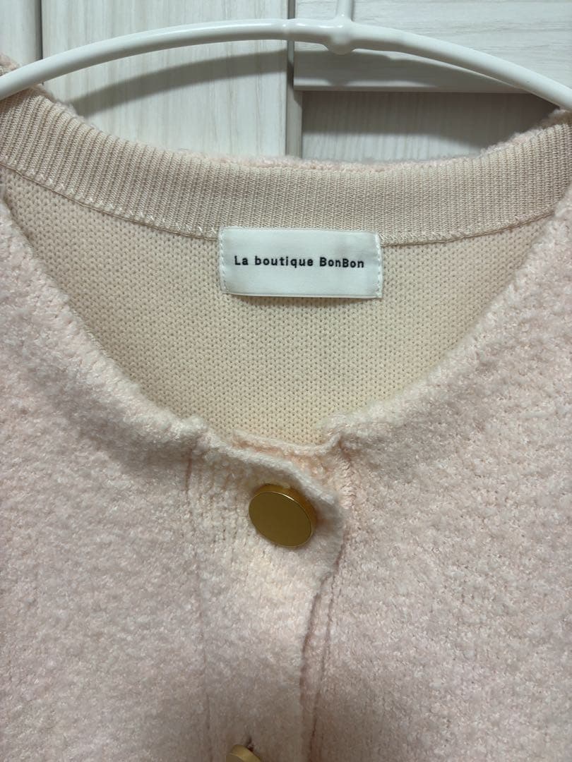 ラブティックボンボン　ブークレ締結ニットジャケットカーディガン　ピンク