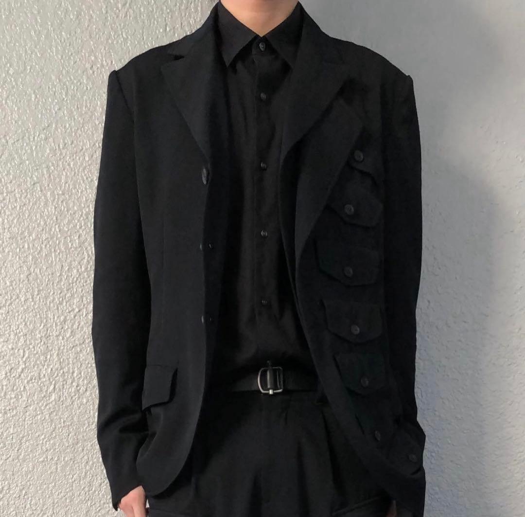 ヨウジヤマモトプールオム 19ss ウールギャバジン左前二重フラップジャケット