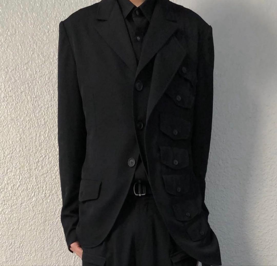 ヨウジヤマモトプールオム 19ss ウールギャバジン左前二重フラップジャケット