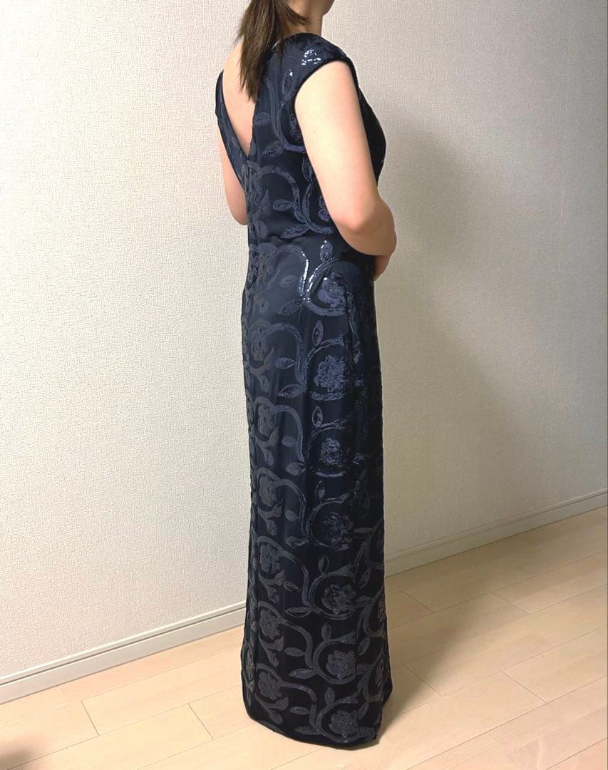 新品❗️ラルフローレン花柄型押しラッフルイブニングロングドレス/紺US12 XL