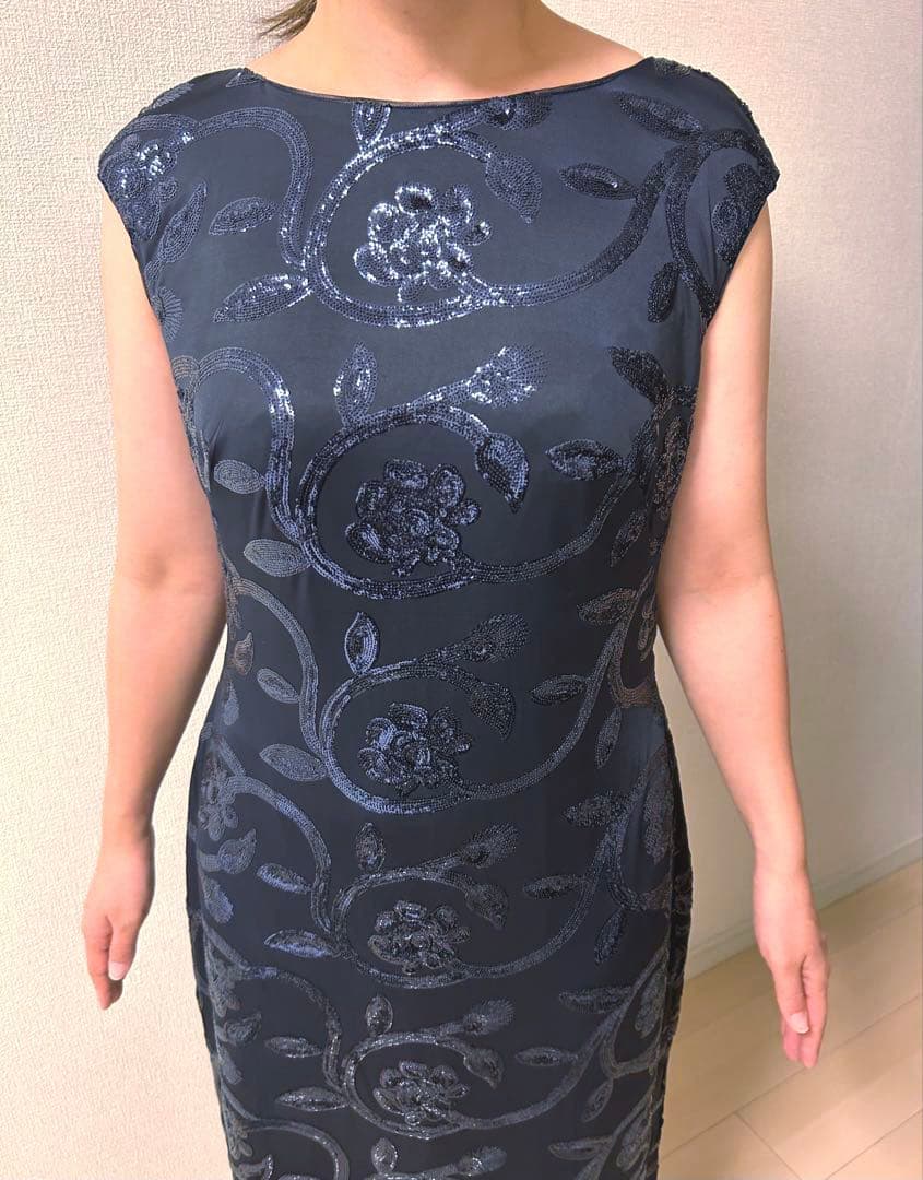 新品❗️ラルフローレン花柄型押しラッフルイブニングロングドレス/紺US12 XL