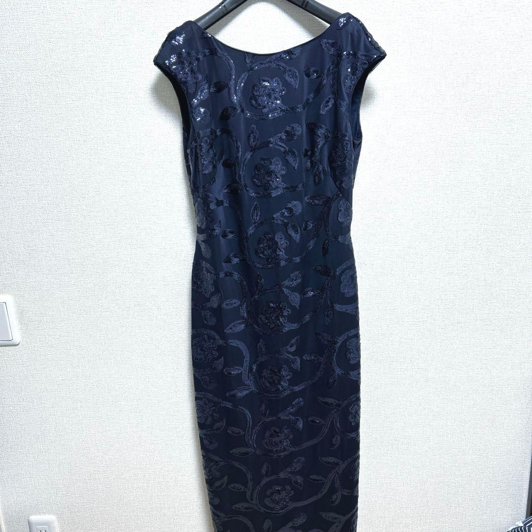 新品❗️ラルフローレン花柄型押しラッフルイブニングロングドレス/紺US12 XL