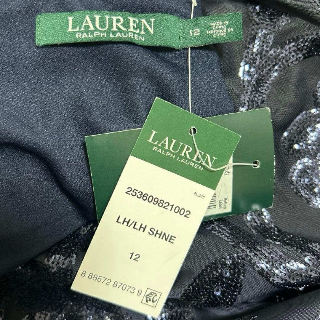 新品❗️ラルフローレン花柄型押しラッフルイブニングロングドレス/紺US12 XL