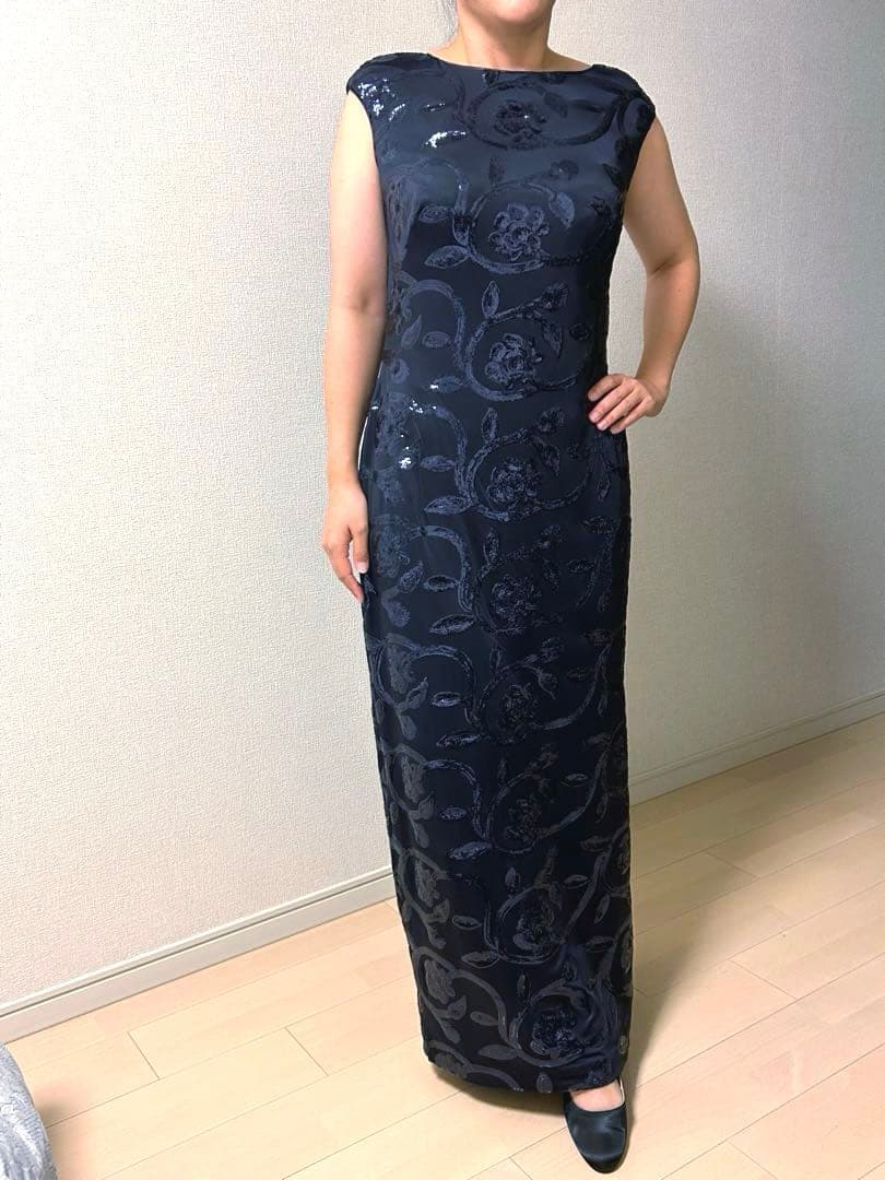 新品❗️ラルフローレン花柄型押しラッフルイブニングロングドレス/紺US12 XL