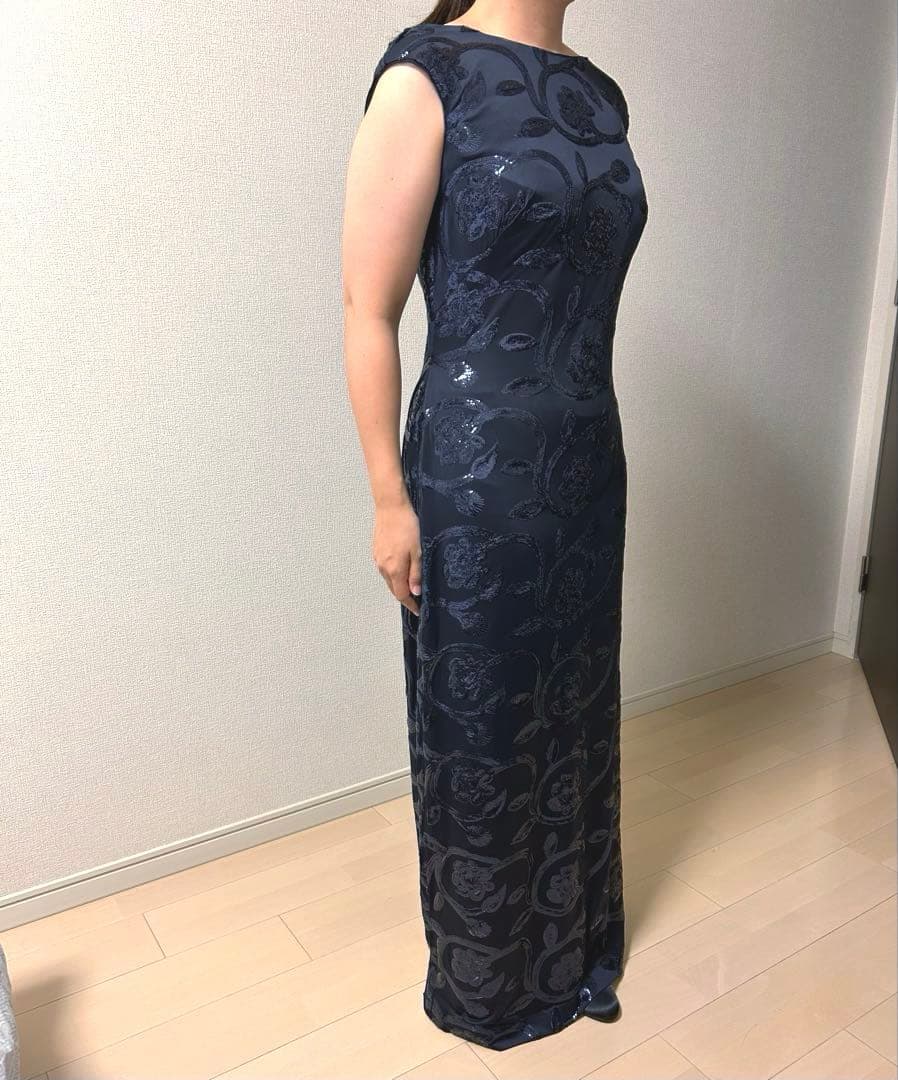 新品❗️ラルフローレン花柄型押しラッフルイブニングロングドレス/紺US12 XL