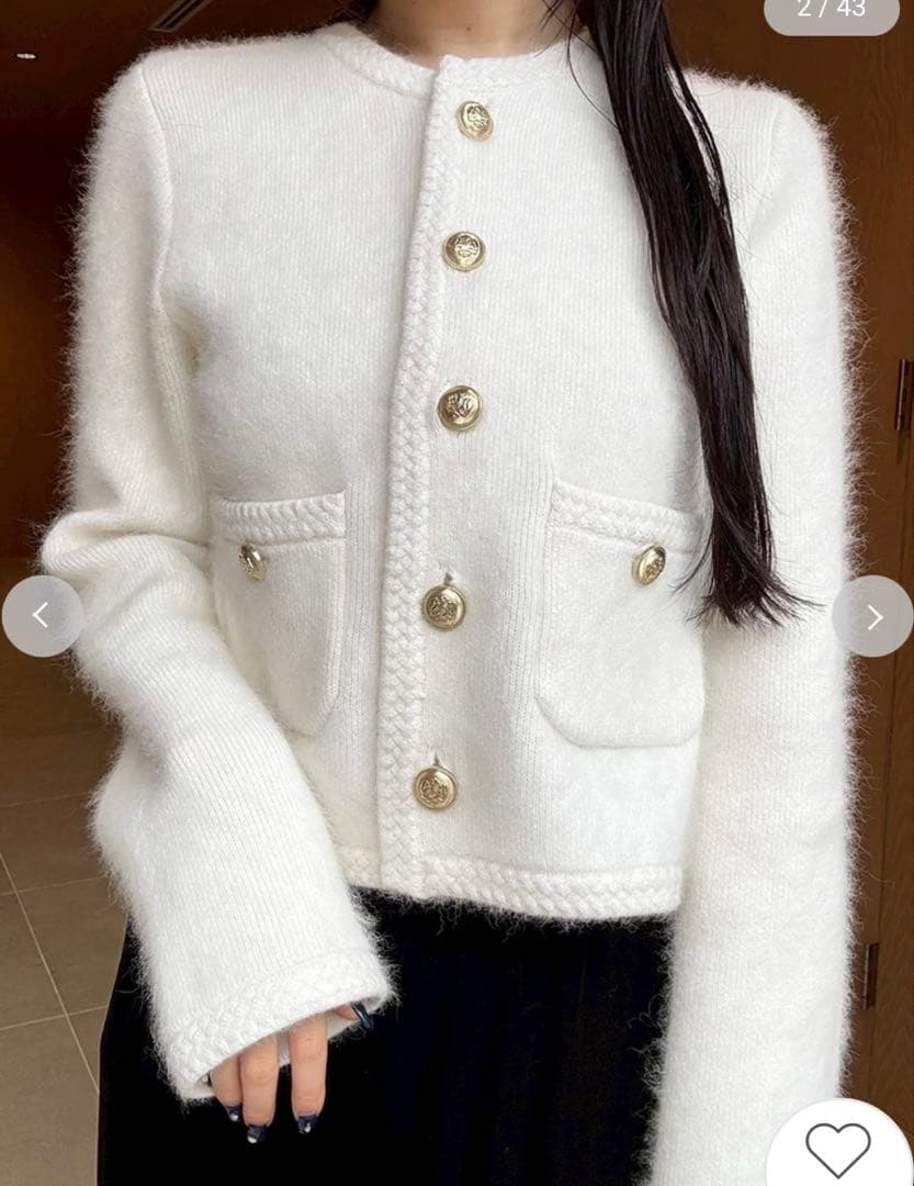 金釦フォックスニットジャケット　リリーブラウン