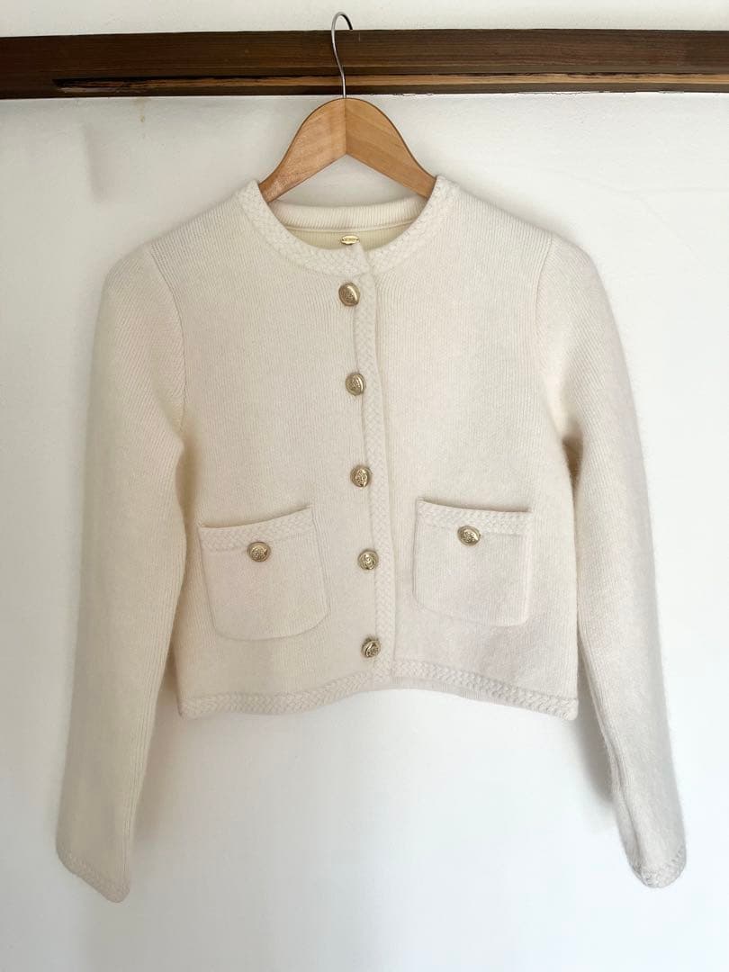 金釦フォックスニットジャケット　リリーブラウン