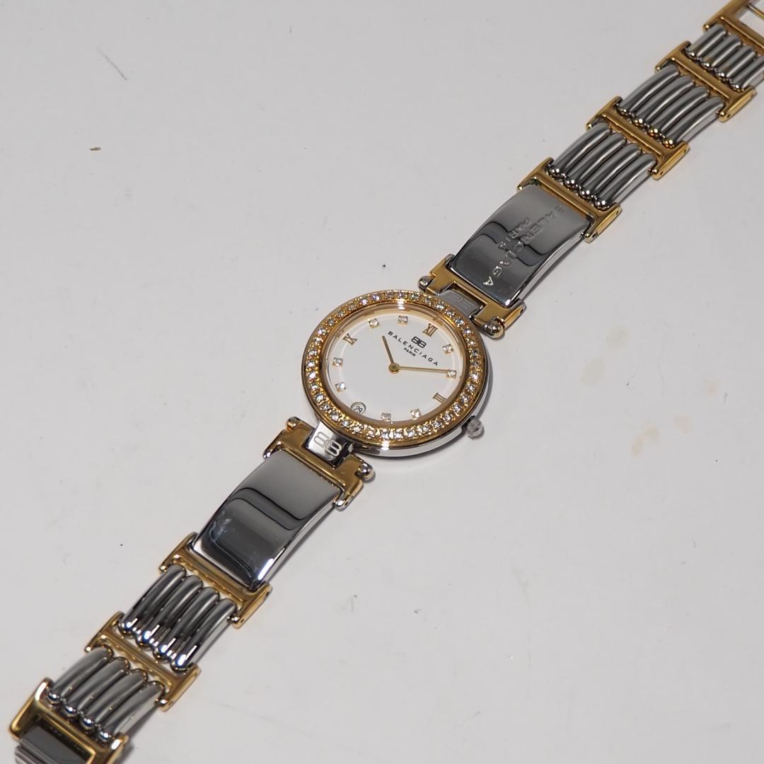 美品 バレンシアガ BALENCIAGA ストーンベゼル デイト 腕時計 944