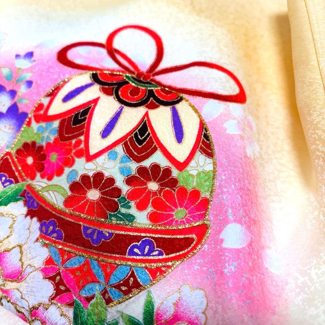 【新品】 正絹 特選京友禅 刺繍入り お宮参り産着♦︎長襦袢付 ペールオレンジ 鈴