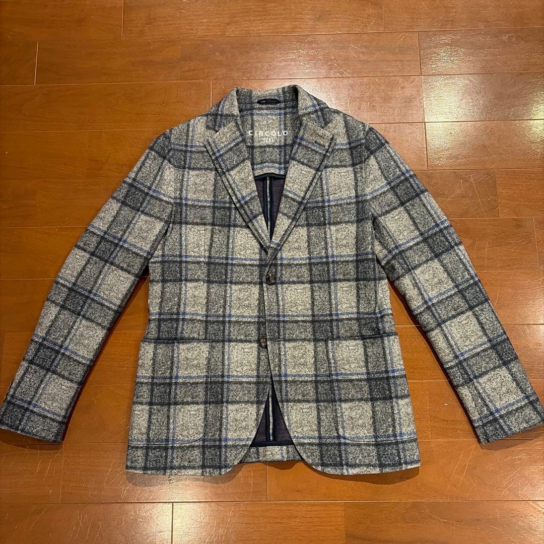 CIRCOLO1901 グレー×ブルーチェック ジャージージャケット 46