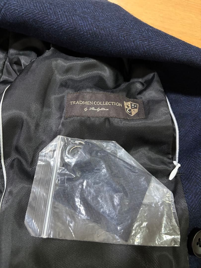 未使用　トラッドメンコレクション　ウールツイード　ヘリンボーン　ポロコート　L