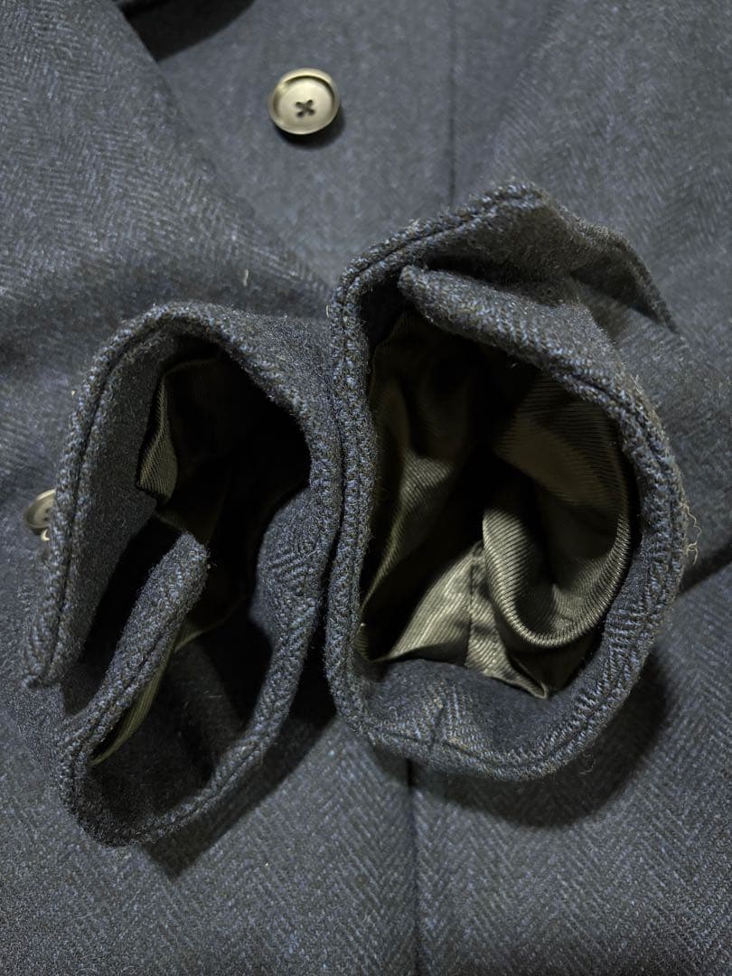 未使用　トラッドメンコレクション　ウールツイード　ヘリンボーン　ポロコート　L