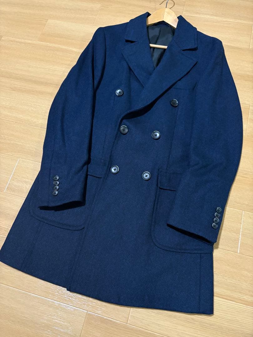 未使用　トラッドメンコレクション　ウールツイード　ヘリンボーン　ポロコート　L