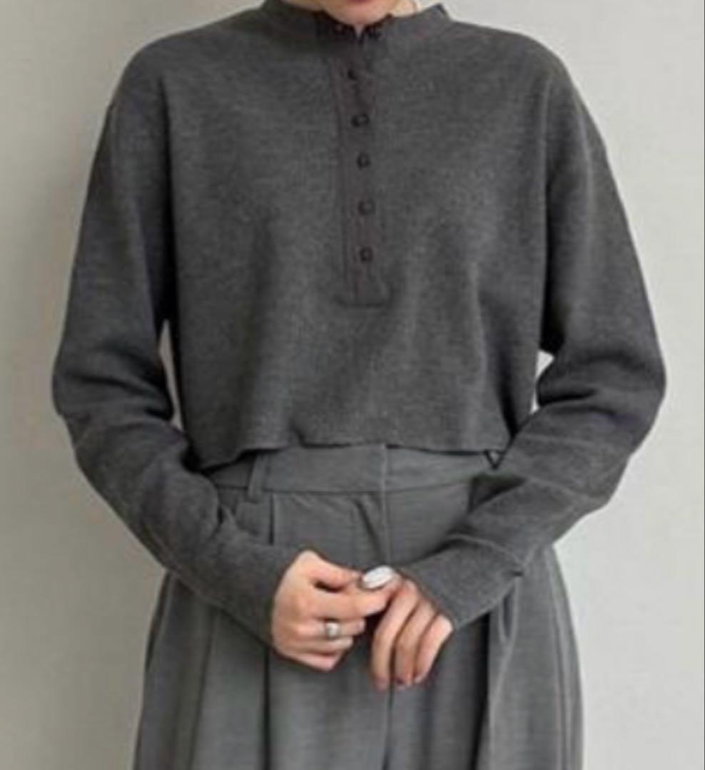 anuke アンヌーク Waffle Henley Tops チャコールグレー