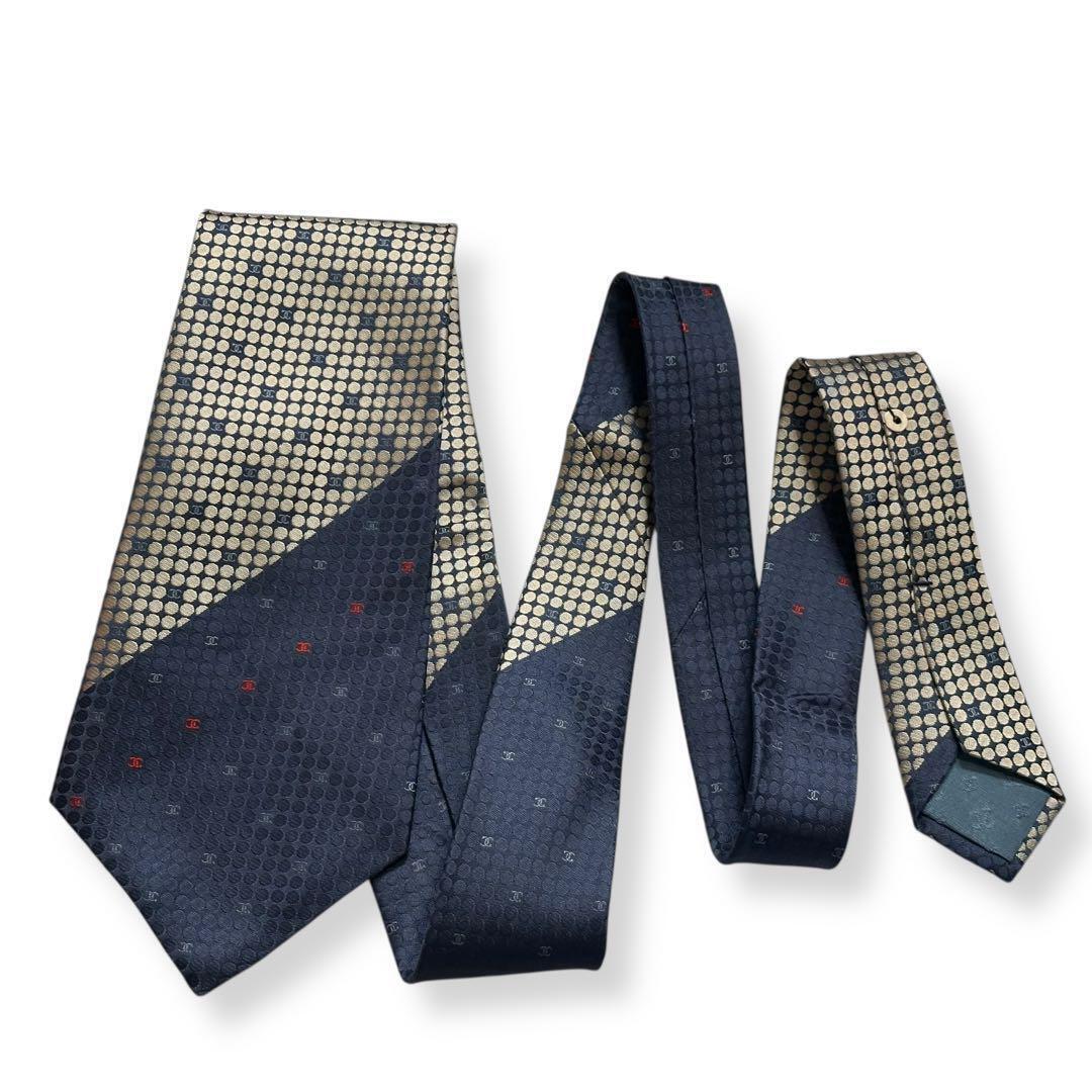 美品　CHANEL ネクタイ　ココマーク　ジャガード　光沢感　ヴィンテージ