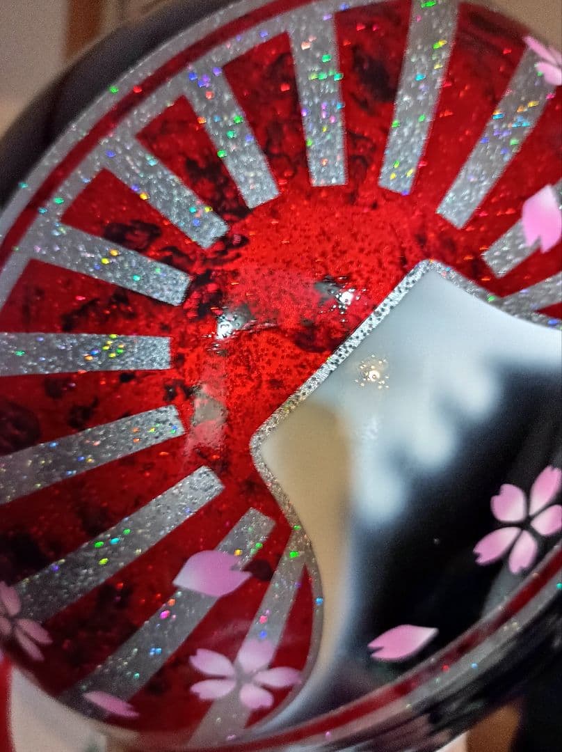 カスタムコルク半　Candyレッドラップ富士日章　七色ラメ　文字変更無料