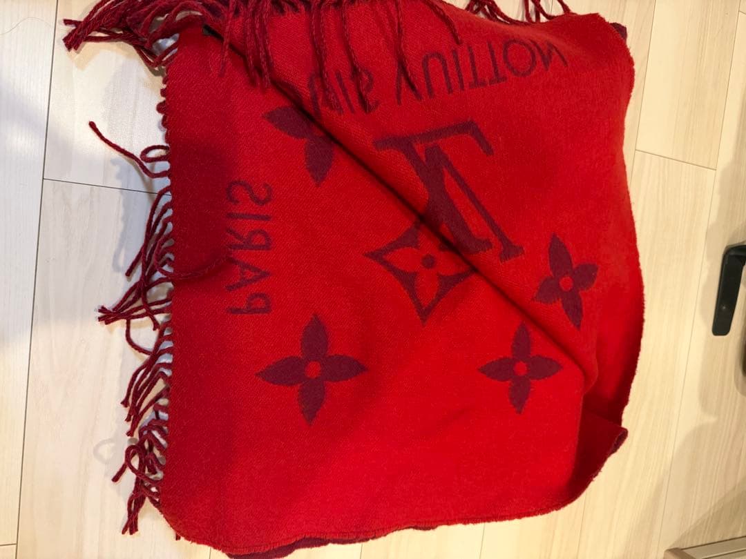 LOUIS VUITTON 赤 マフラー ウール混紡