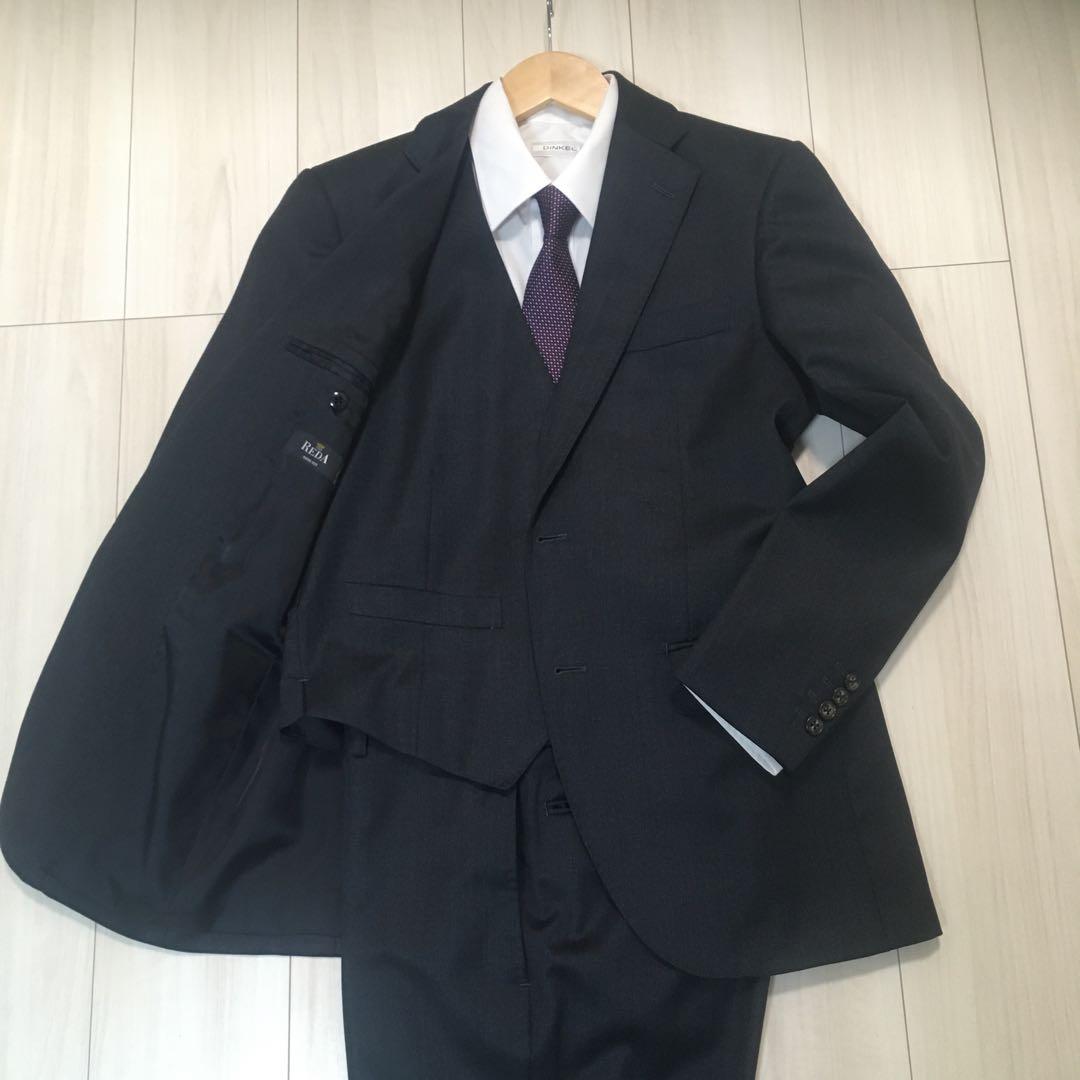 21日迄特価メンズ高級イタリア製REDA ダークブルー スリーピーススーツ　L
