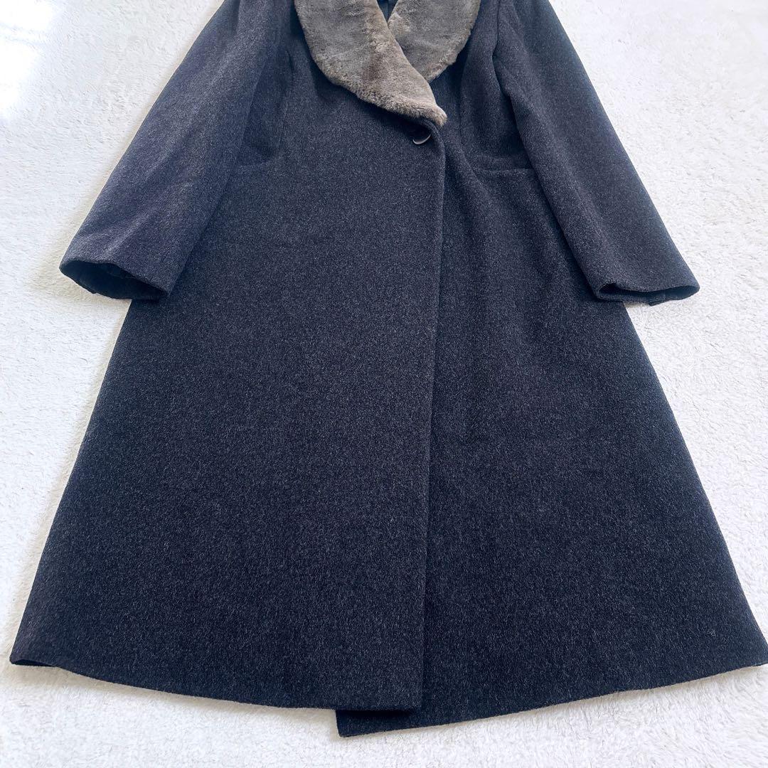 Harrods カシミア混 ファーつき ロングコート 2way チャコールグレー