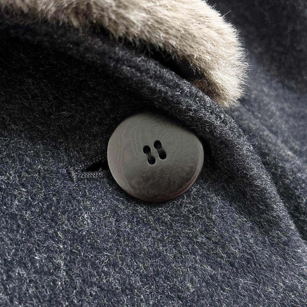 Harrods カシミア混 ファーつき ロングコート 2way チャコールグレー