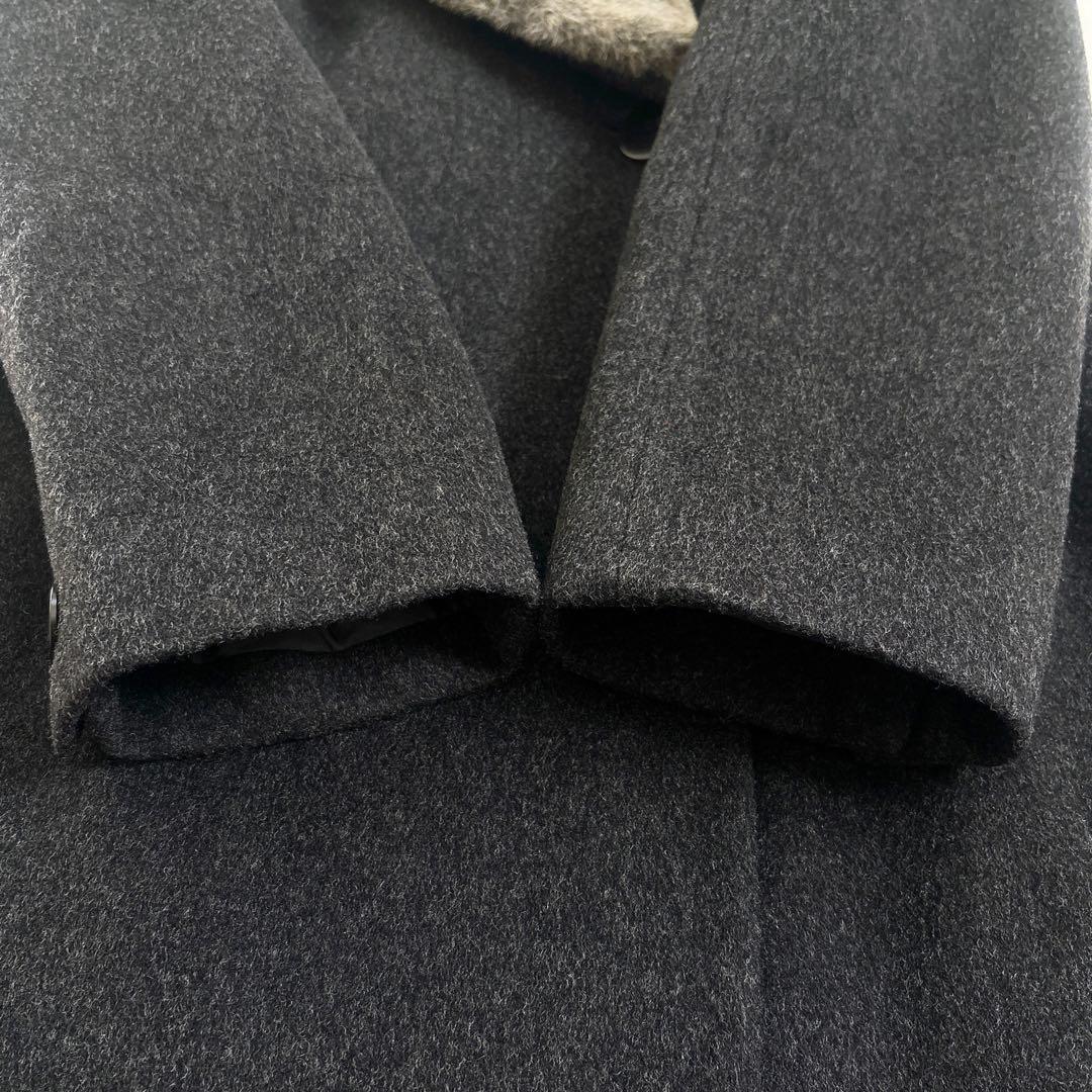 Harrods カシミア混 ファーつき ロングコート 2way チャコールグレー
