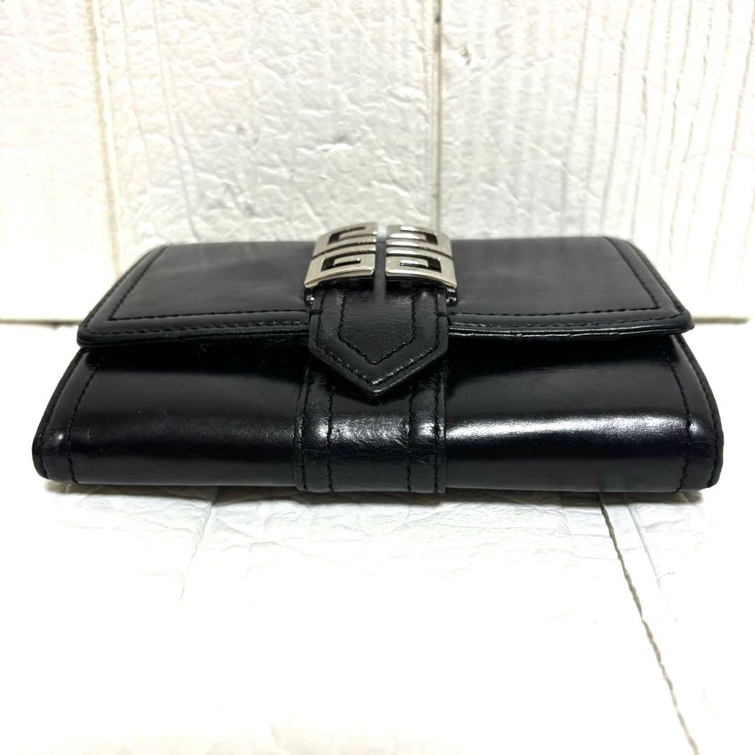 希少 ジバンシー メタル ビッグ ロゴ レザー 二つ折り 財布 黒 ヴィンテージ