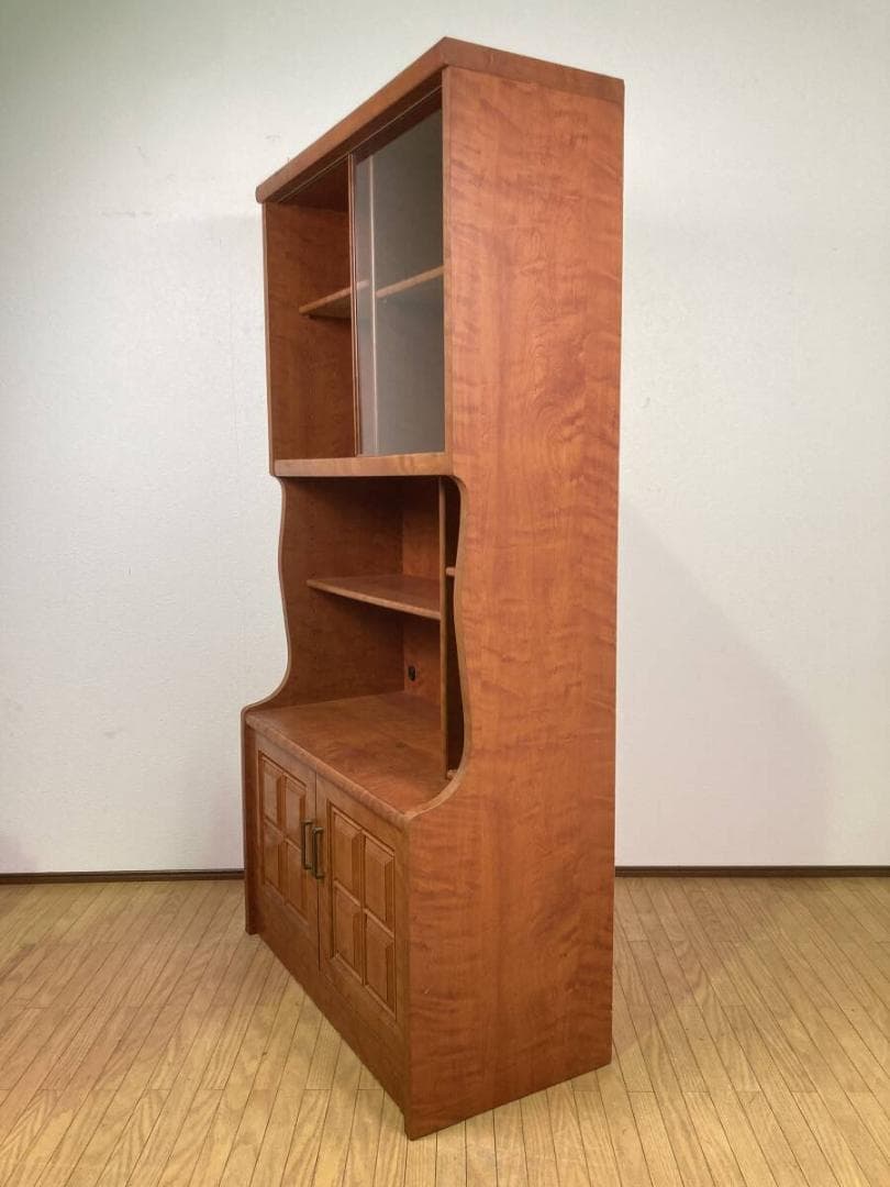 昭和レトロ ヴィンテージ ガラス扉 180 90 大容量 キャビネット 食器棚