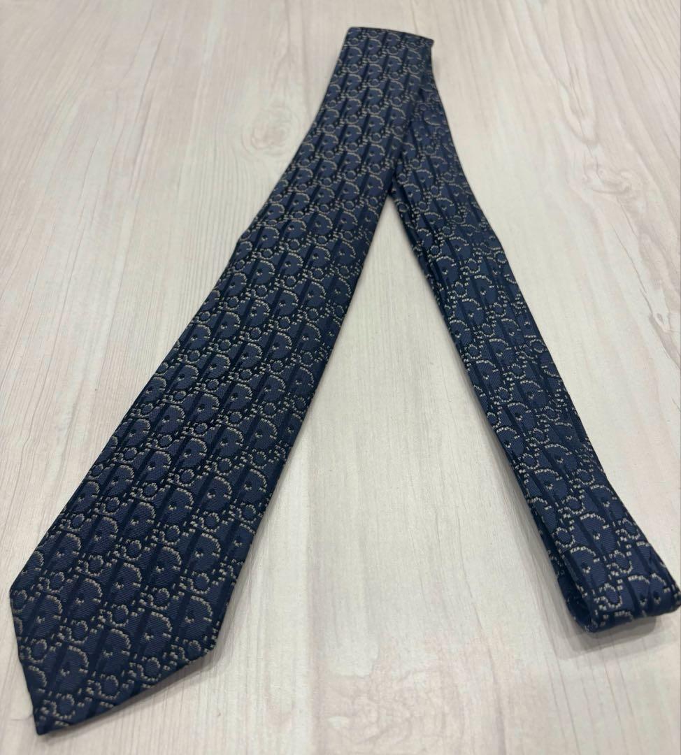 【美品】DIOR ディオール ネクタイ ネイビー オブリーク