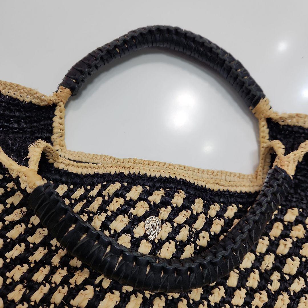 ヘレンカミンスキー　ラフィアバッグ 黒×ベージュ