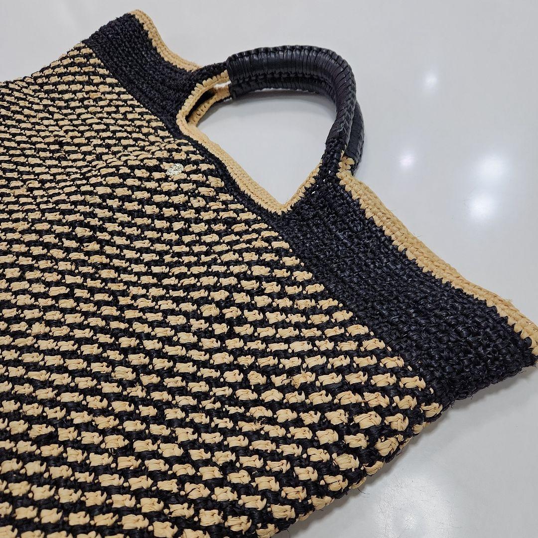 ヘレンカミンスキー　ラフィアバッグ 黒×ベージュ