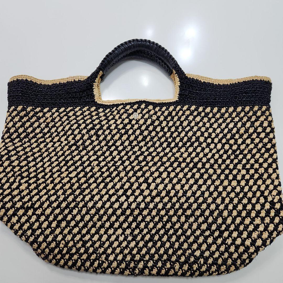 ヘレンカミンスキー　ラフィアバッグ 黒×ベージュ