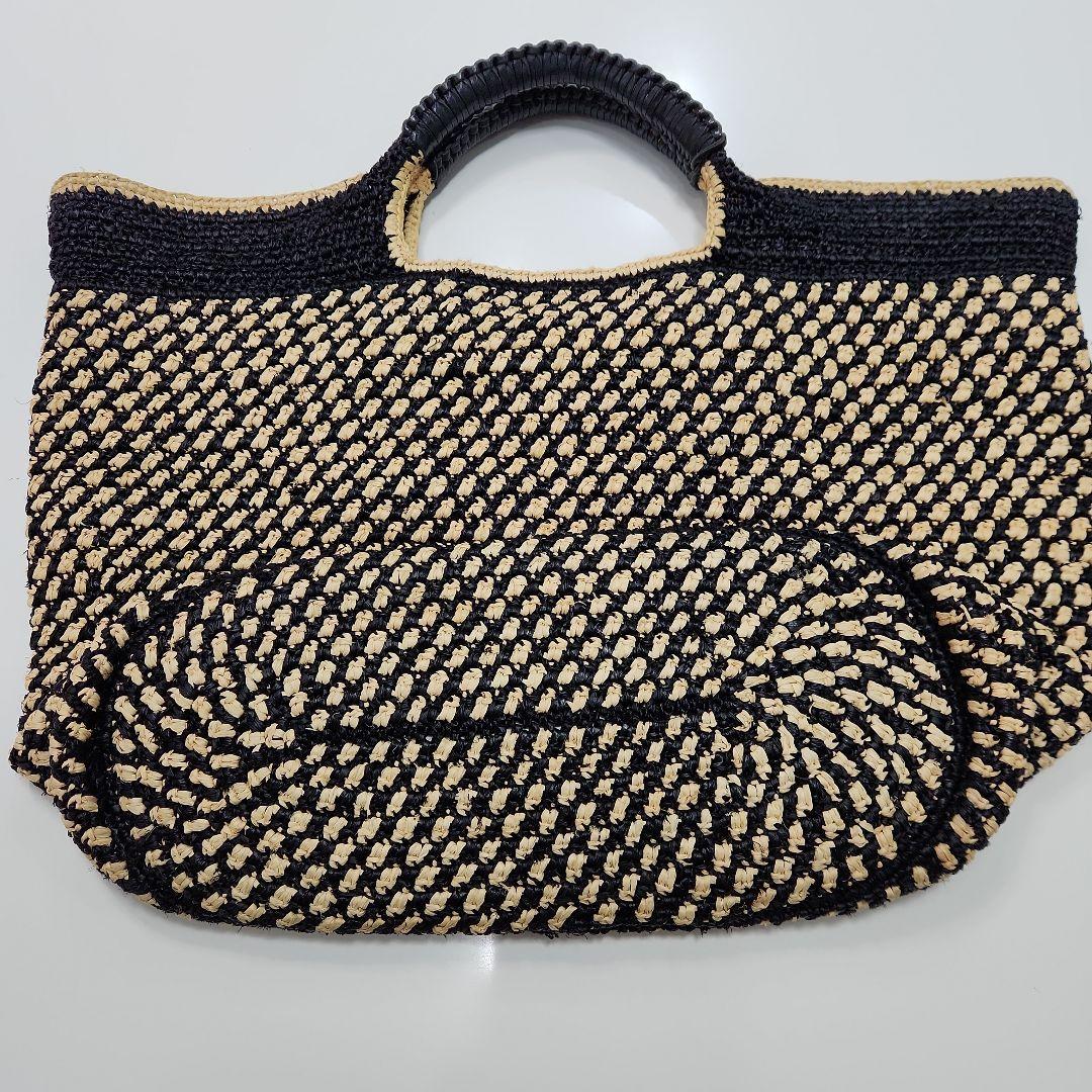 ヘレンカミンスキー　ラフィアバッグ 黒×ベージュ