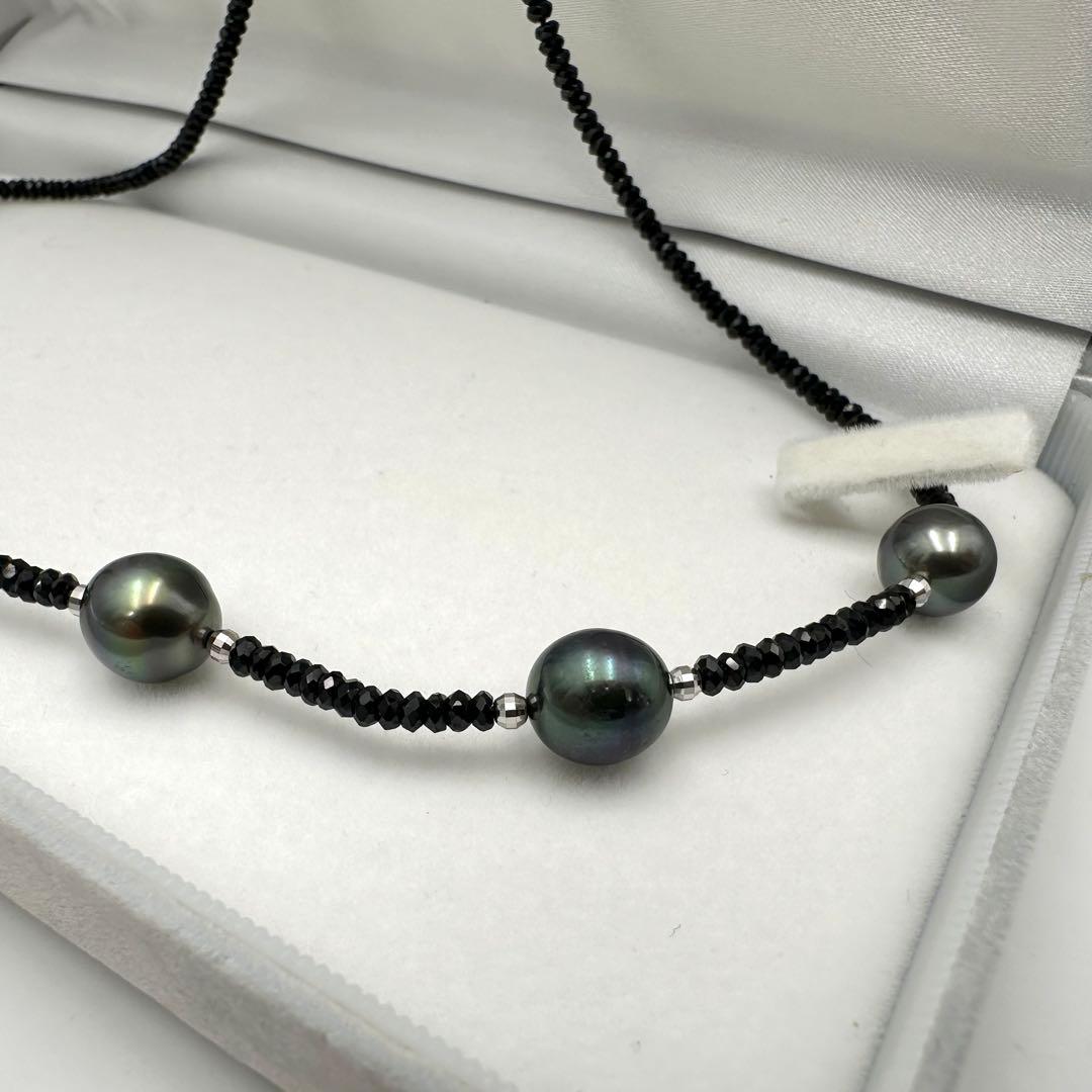 テリ強●K18 黒蝶真珠 ステーションネックレス ブラックスピネルパール