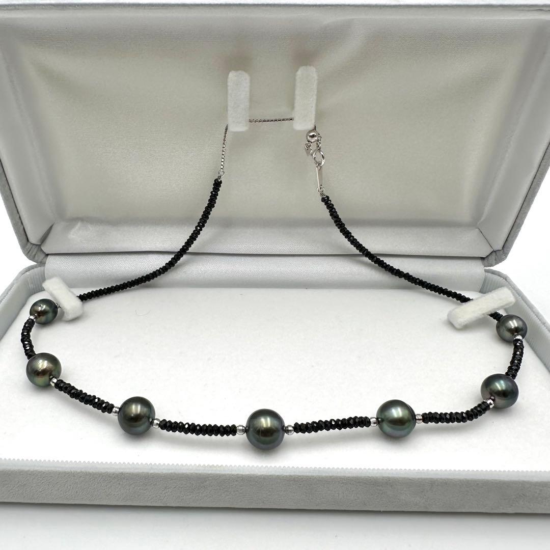 テリ強●K18 黒蝶真珠 ステーションネックレス ブラックスピネルパール