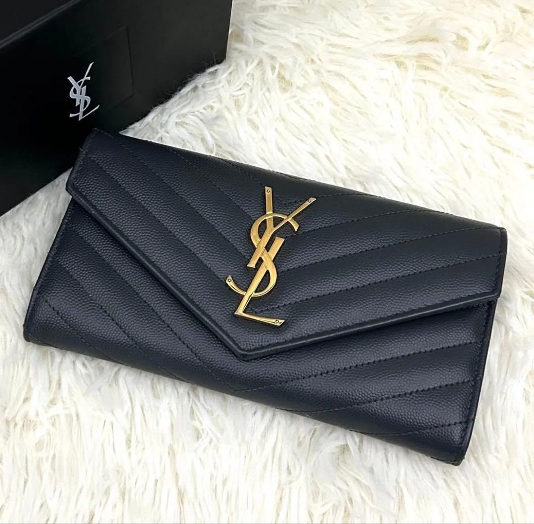 ［極美品］SAINT LAURENT YSL カサンドラ 長財布 グレー