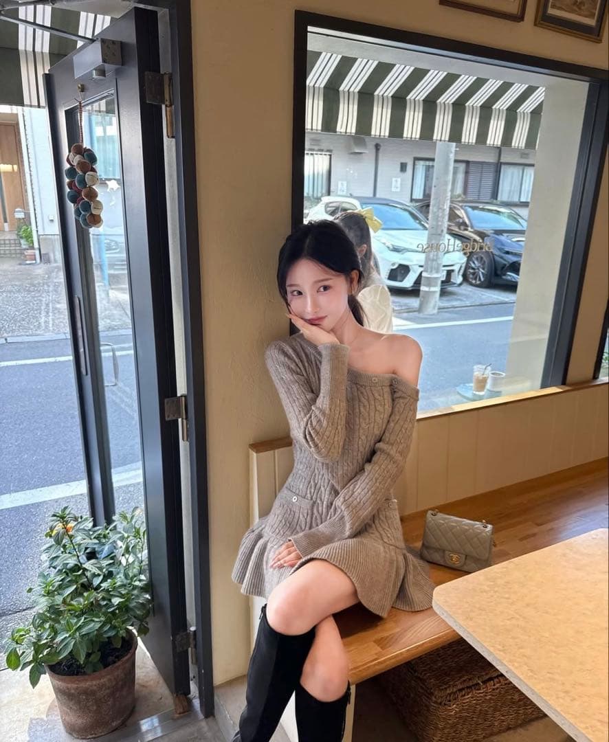 ワンピース yilon ONE SHOULDER CABLE KNITOP NAVY